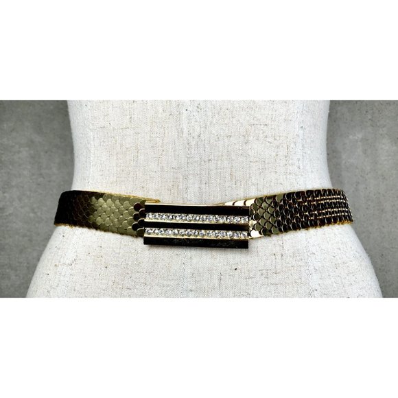 Unbranded Accessories - Vintage Statement Belt Womens Gold Rhinestone 90s Cinch Waist Scales Glamour